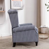 Bestier - 31in Classic Wide Upholstered Stripe Recliner with Wing Back - Blue - Left View