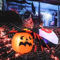 Costway - 5 x 4.6 ft Inflatable Spider with Pumpkin LED Lighted Halloween Decoration with Rotatin... - Left View