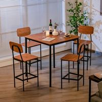 Costway 5-Piece Industrial Dining Table Set with Counter Height Table & 4 Bar Stools - Brown - Left View