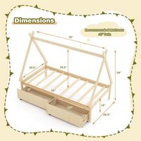 Costway Twin Size Wooden House Bed with 2 Drawers Roof Storage for Boys & Girls - Natural - Left View