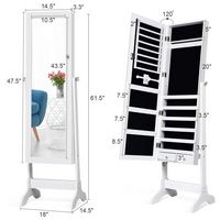 Costway - Mirrored Jewelry Cabinet Storage Organizer w/Box Drawers - White - Left View