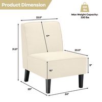 Costway Modern Armless Accent Chair Fabric Single Sofa with Rubber Wood Legs - Beige - Left View