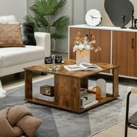 Costway 2-Tier Square Coffee Table W/Storage Industrial Center Table for Living Room - Brown - Left View