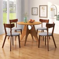 Costway Wooden Armless Dining Chair Set of 4 with Rubber Wood Legs Padded Seat Cushion - Walnut+Grey - Left View