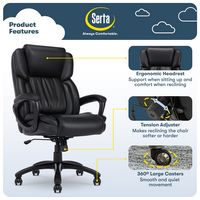 Serta - Garret Bonded Leather Executive Office Chair with Premium Cushioning - Space Black - Left View