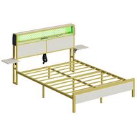 Bestier Queen Bed Frame with Headboard Foldable Shelves LED Lighting Charging Station Non-Slip Me... - Left View