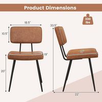 Costway Dining Chairs Set of 2 with PU Leather Cover Filled Sponge Waterfall Seats - Brown - Left View