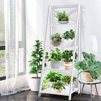 Costway - 4-Tier Ladder Shelf Bookshelf Bookcase Storage Display Plant Leaning Shelf - White - Left View