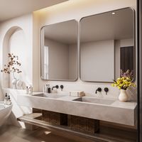 LOVMOR - Tempered Glass Rounded Rectangle Framed Wall-Mounted Bathroom Vanity Mirror - 40