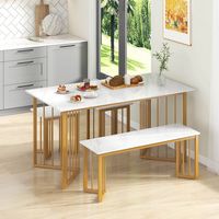 Costway 4 PCS Dining Table Set Kitchen Table w/ Bench & 2 Stools Wing-shaped Metal Legs - White a... - Left View