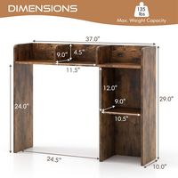 Costway - Desk Bookshelf Desktop Storage Organizer Display Shelf Rack Dorm Office - Brown - Left View