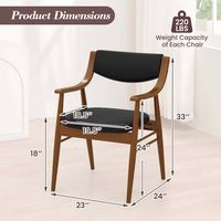 Costway PU Leather Dining Chair Set of 2 with Padded Seat & Back Armrests Rubber Wood Frame - Black - Left View