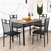 Costway 5PCS Dining Set Metal Table & 4 Chairs Kitchen Breakfast Furniture - Black - Left View