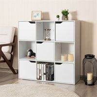 Costway - 9 Cube Bookcase Cabinet Wood Bookcase Storage Shelves Room Divider Organization - White - Left View