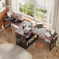 Bestier - Reversible L-Shaped Computer Desk with Monitor Stand - Black - Left View