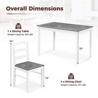 Costway 5-Piece Dining Set Solid Wood Kitchen Furniture with Rectangular Table & 4 Chairs Grey - ... - Left View