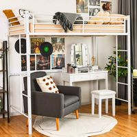 Costway Twin Size Loft Bed Heavy Duty Metal Loft Bed Frame with Safety Guardrail - White - Left View
