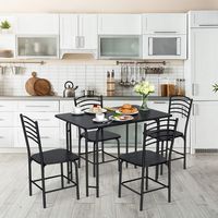 Costway 5 Pcs Modern Dining Table Set 4 Chairs Steel Frame Home Kitchen Furniture - Black - Left View