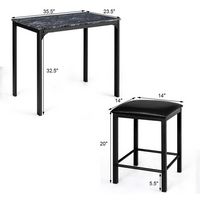 Costway 3 Piece Counter Height Dining Set Faux Marble Table 2 Chairs Kitchen Bar - Black - Left View