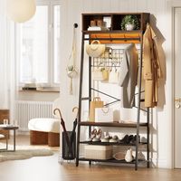 Bestier 5-in-1 Hall Tree Entryway Coat Rack with LED Lights Bench and Shoe Storage with Sturdy Me... - Left View