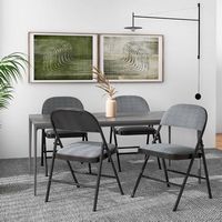 Costway Set of 4 Folding Chairs Fabric Upholstered Padded Seat Metal Frame Home Office - Black + ... - Left View