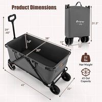 Costway - Heavy-Duty Wagon Cart with Adjustable Handlebar Bottle Holders & Storage Pocket Grey - ... - Left View