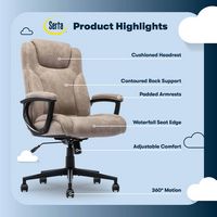 Serta - Comfort Eco Ergonomic Executive Smooth Velvet Office Chair - Light Brown - Left View