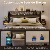 Bestier King Bed Frame Golden Stripe Headboard LED Nightstands Metal Platform No Box Spring - Black - Left View