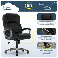 Serta - Garret Bonded Leather Executive Office Chair with Premium Cushioning - Black - Left View