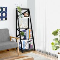 Costway - 4-Tier Ladder Shelf Bookshelf Bookcase Storage Display Leaning Home Office Decor - Black - Left View