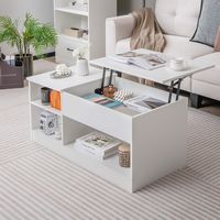 Costway Lift-Top Coffee Table Modern Cocktail Table with Lift Tabletop for Home Office - White an... - Left View