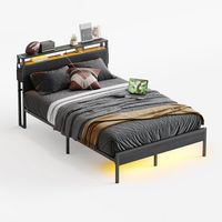 Bestier - Bed Frame Platform Bed with Storage Headboard LED Lights and Charging Station Full - Black - Left View
