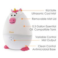 CRANE - 0.5 Gal. Adorable Ultrasonic Cool Mist Humidifier Unicorn - White/Pink - Left View