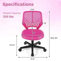 Costway Height-adjustable Ergonomic Kids Desk Chair with Universal Casters Working Chair - Pink - Left View