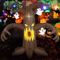 Costway - 7.8 Ft Halloween Inflatables Scary Dead Tree Halloween Decoration with Ghost - Brown - Left View