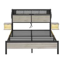 Bestier Queen Gaming Bed Frame Golden Stripe Headboard LED Nightstands with Charging Station - Gray - Left View