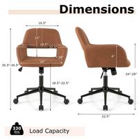 Costway Leathaire Home Office Chair with Ergonomic Backrest Padded Armrests Casters - Retro Brown - Left View