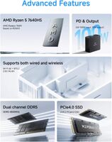 Minisforum - UM760 Slim Mini PC - AMD Ryzen 5 7640HS - 16GB RAM, 512 GB SSD Storage - Black - Left View