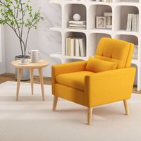Costway - Mid-Century Modern Linen Accent Chair with Lumbar Pillow - Yellow - Left View