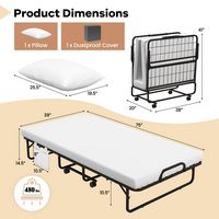 Costway Folding Bed with Memory Foam Mattress & Pillow Dust Cover Metal Frame 75