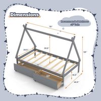 Costway Twin Size Wooden House Bed with 2 Drawers Roof Storage for Boys & Girls - Gray - Left View