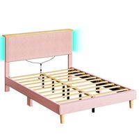 Bestier - Bed Frame Upholstered Platform Gaming Bed with LED Light & Adjustable Storage Headboard... - Left View