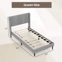 Costway Twin Bed Frame Modern Platform Bed with Linen Upholstered Wingback Headboard - Grey - Left View