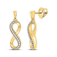 10k Yellow Gold Round Diamond Infinity Dangle Earrings 1/10 Cttw