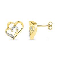 10k Yellow Gold Round Diamond Heart Earrings .03 Cttw