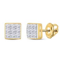 14k Yellow Gold Princess Diamond Square Earrings 1/4 Cttw