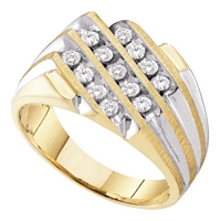 10Kt Two-Tone Yellow Gold Round Diamond 3-Row Cluster Ring 1/2 Cttw